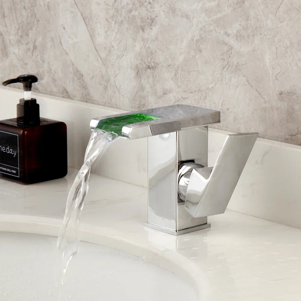 Decorbites™ LED-Wasserfall-Waschtischarmatur Weiß & Schwarz Mischbatterie Deckenmontage Vollmessing