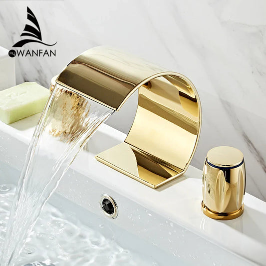 Decorbites™ Gold Drehgriff-Waschbeckenarmatur mit Doppelgriff – Dreiloch-Badarmatur