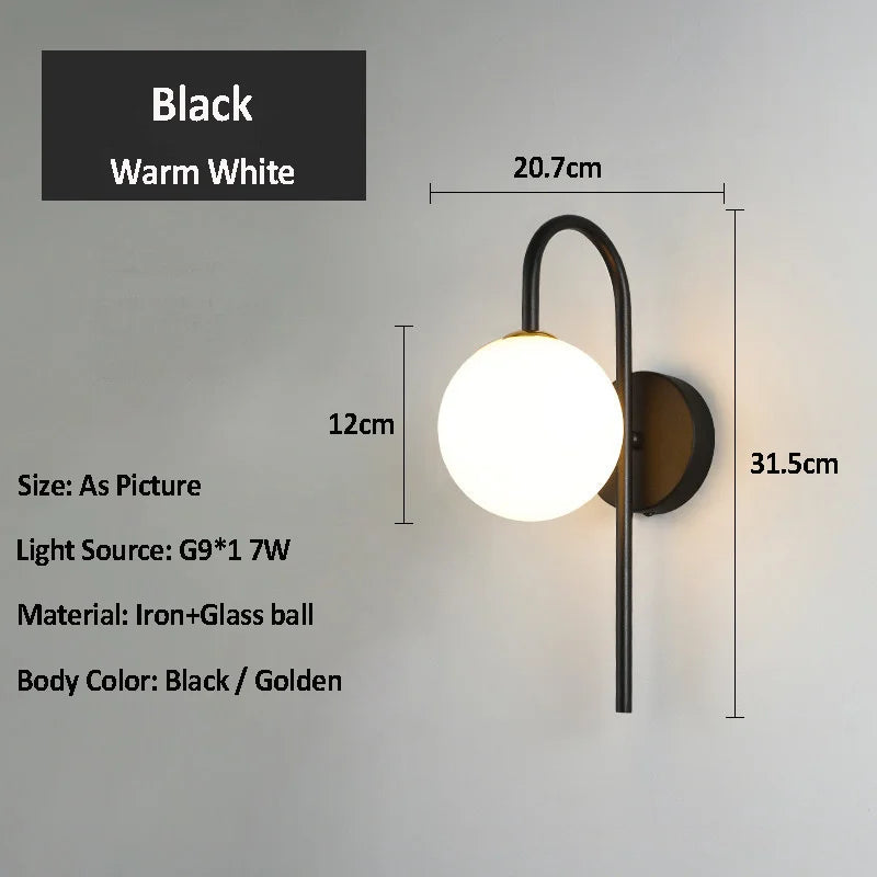 Decorbites™ Glas-Kugeln-LED-Wandleuchte für elegante Beleuchtung im Wohnzimmer, Schlafzimmer, Hotel und Treppenhaus