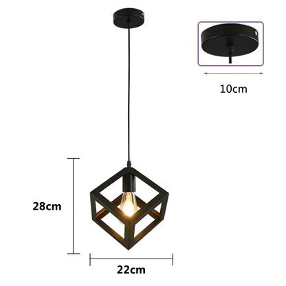 Vintage Black Geometric Iron Pendant Light