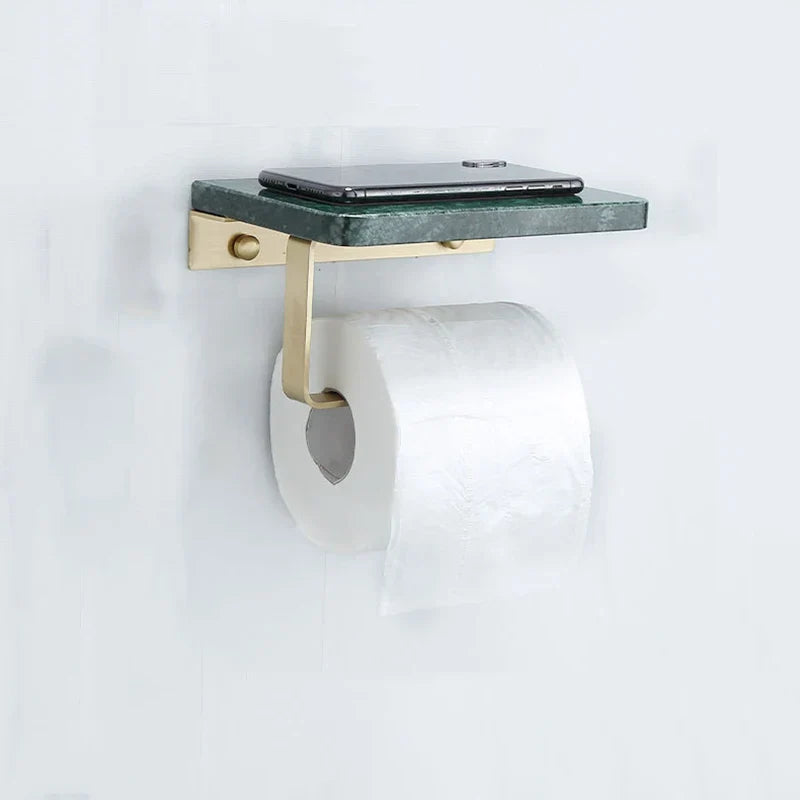 DecorBites™ Brass Marble Toilet Paper Holder Nordic Brushed Gold Bathroom Tissue Shelf