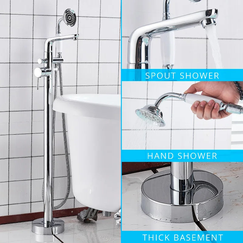 Decorbites™ Zweihandlicher Schwarzer Wasserfall-Badewannenarmatur Bodengestell-Set für das Badezimmer
