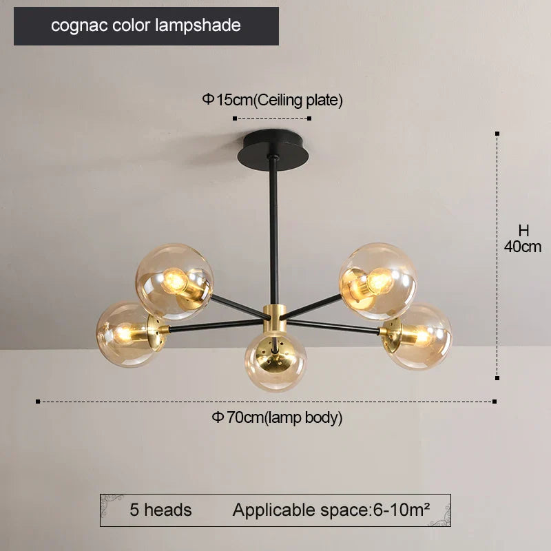 Decorbites™ Glas-Kugeln-LED-Kronleuchter: Retro runde Schmiedeeisen-Innenbeleuchtung für Küche, Wohnzimmer, Bauernhaus