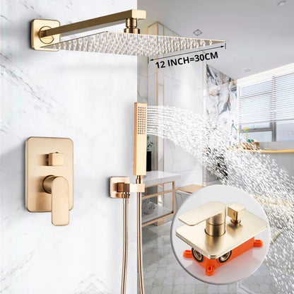 Decorbites™ Golden 8" Regenbrause-Duscharmatur-Set mit Handbrause – Wandmontierte Luxus-Mischbatterie