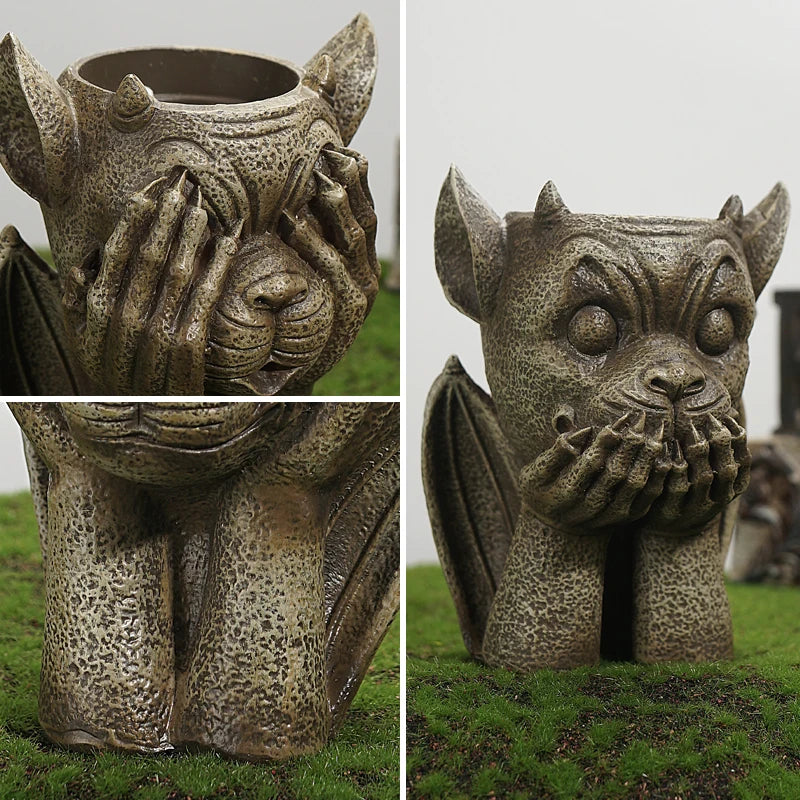 DecorBites™ Gargoyle Resin Vase Sculpture: Unique Home & Garden Decor Accessory