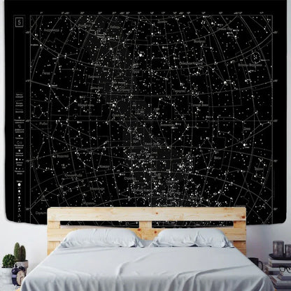 Decorbites™ Interstellare Himmelskarte Sternbilder Wandteppich – Schwarze Galaktische Wanddekoration