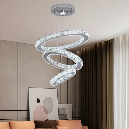 DecorBites™ Crystal LED Ring Pendant Chandelier for Modern Living Dining Room Décor