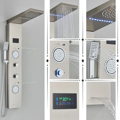 DecorBites™ LED Brushed Nickel Shower Panel Set with Temperature Screen