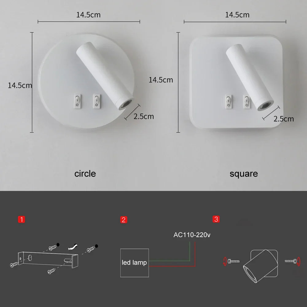 Decorbites™ verstellbare 10W Wandleuchte mit Schalter – Hotel, Schlafzimmer, Studierzimmer, Lesen
