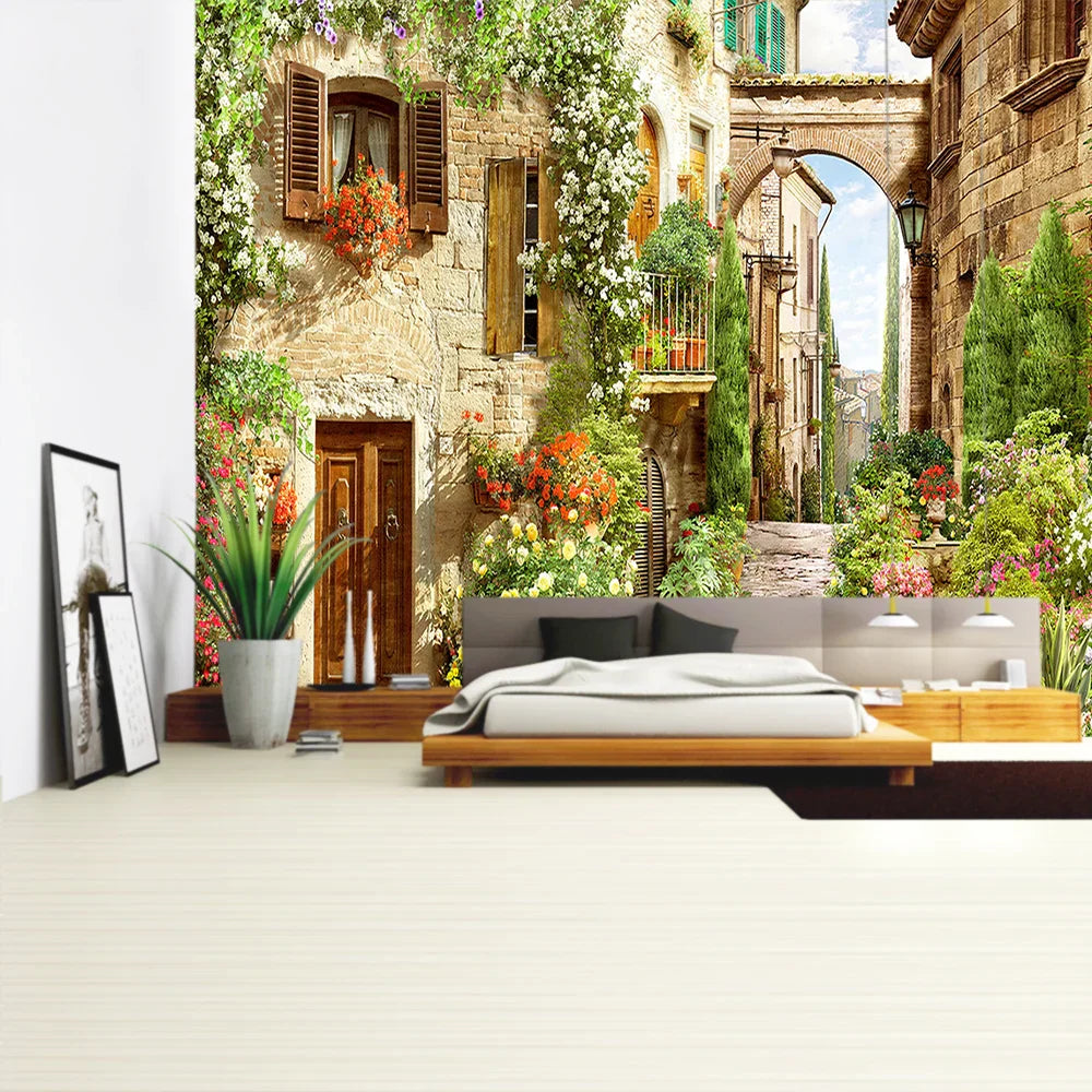 Decorbites™ Grüne Pflanzenlandschaft Wandteppich | Boho Wandbehang für Stadt Schlossberg