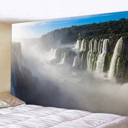 Decorbites™ Wald-Wasserfall-Kunst-Wandteppich: Boho-Hippie-Dekoration für Yogamatte, Sofa und Decke