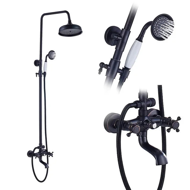 Decorbites™ Schwarze Messing-Regendusche-Mischbatterie-Set mit 8" Brausekopf und Handbrause