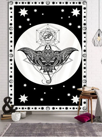 DecorBites™ Black & White Tarot Witchcraft Tapestry | Bohemian Hippie Mandala Wall Decor