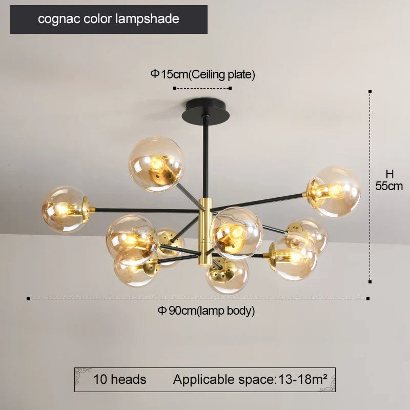Decorbites™ Glas-Kugeln-LED-Kronleuchter: Retro runde Schmiedeeisen-Innenbeleuchtung für Küche, Wohnzimmer, Bauernhaus
