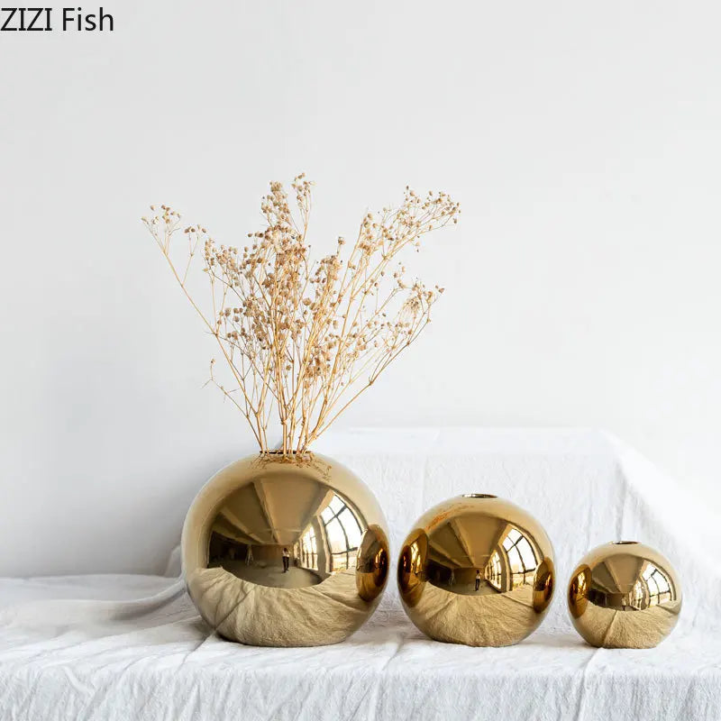 Decorbites™ Goldener Ball Keramik Vase Wohnraumdekoration Handwerk Blumentopf Kunst Hydroponische Ornament Geschenk