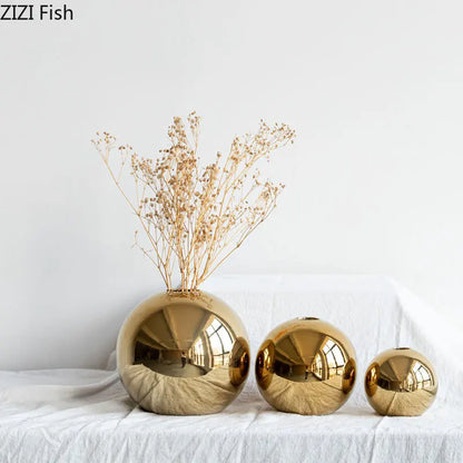 Decorbites™ Goldener Ball Keramik Vase Wohnraumdekoration Handwerk Blumentopf Kunst Hydroponische Ornament Geschenk
