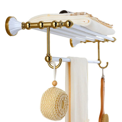 Decorbites™ Gold & White Badezimmer-Accessoires-Set: Eckregal, Papierhalter, Handtuchhalter, Toilettenbürstenhalter, Handtuchstange