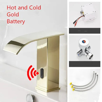 Decorbites™ Gold Sensor-Wasserfall-Waschtischarmatur Automatisch Berührungslos Heiß-Kalt-Mischer Badezimmer