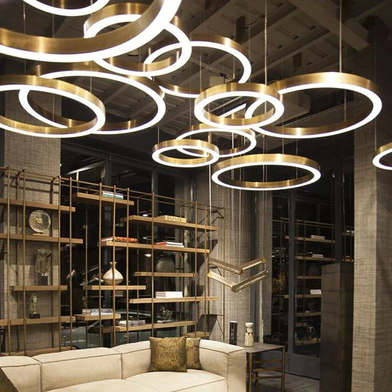 DecorBites™ Gold Copper Pendant Lights Nordic LED Hanging Lamp Modern Circle Ring Suspension