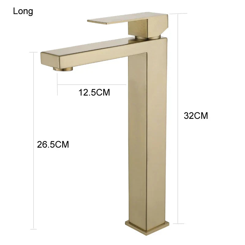 DecorBites™ Gold Stainless Steel Basin Faucet Deck Mounted Hot Cold Water Mixer