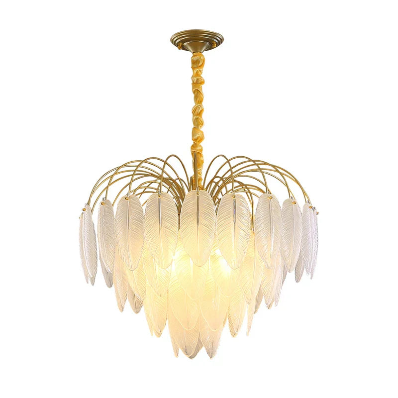 Decorbites™ Art-Deco-Weißglas-Feder-Kronleuchter mit LED-Beleuchtung für Eingangshalle & Schlafzimmer