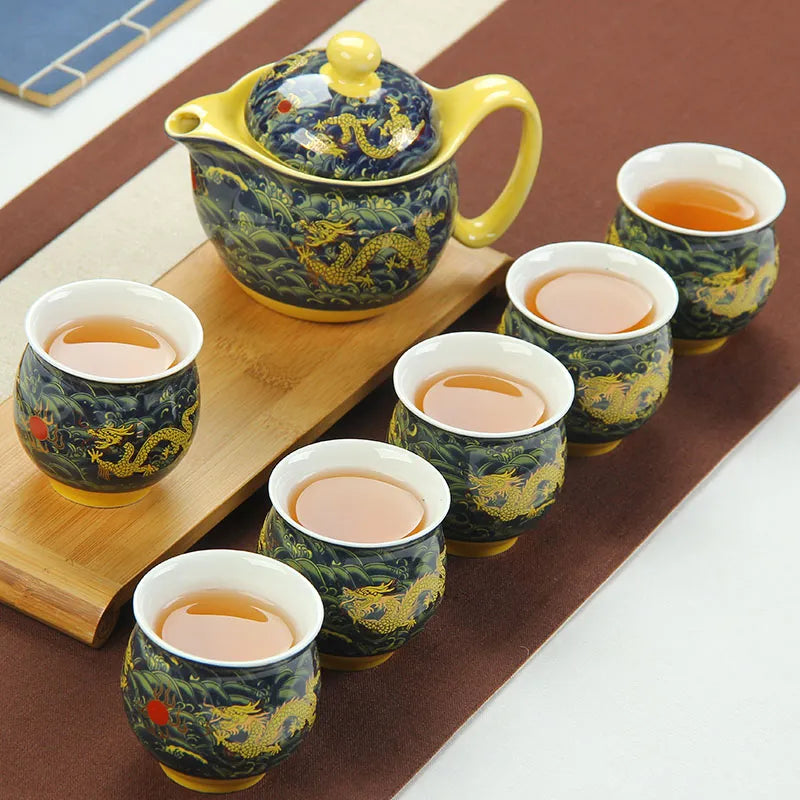 Decorbites™ Drachen-Teekanne-Teeset, Porzellan-Kung-Fu-Teegerät für Pu-Erh-Oolong-Zeremonie