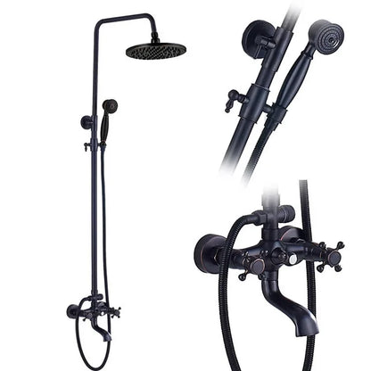 Decorbites™ Schwarze Messing-Regendusche-Mischbatterie-Set mit 8" Brausekopf und Handbrause