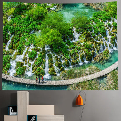 Decorbites™ Wald-Wasserfall-Kunst-Wandteppich: Boho-Hippie-Dekoration für Yogamatte, Sofa und Decke