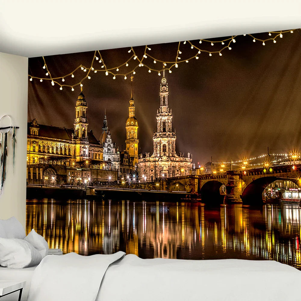 Decorbites™ Stadt-Nachtszene-Wandteppich im europäischen London-Stil als Wandbehänge