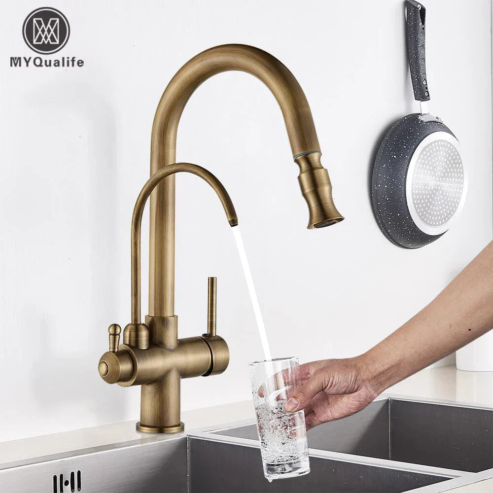 Decorbites™ Zweihand-Messing-Wasserfilter-Küchenarmatur mit herausziehbarer Reinigungsfunktion