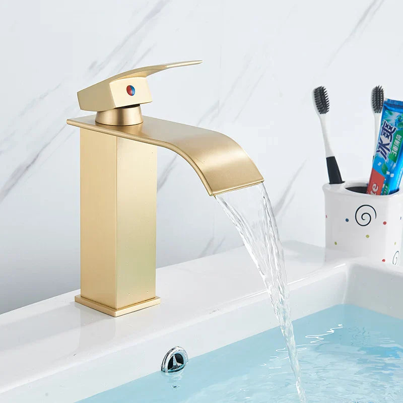 Decorbites™ Schwarze Messing Badezimmer Wasserfall Waschbecken Armatur Heiß-&Kalt Mischer Waschtisch Hahn Deckenmontiert