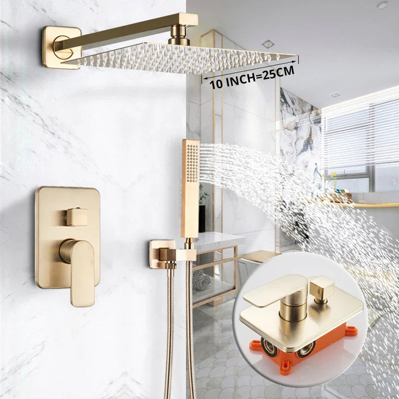 Decorbites™ Golden 8" Regenbrause-Duscharmatur-Set mit Handbrause – Wandmontierte Luxus-Mischbatterie