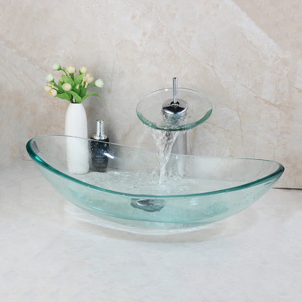 Decorbites™ Glas-Wasserfall-Armatur Handbemalter Waschbecken-Mischbatterie Chrom Lavabo Spüle
