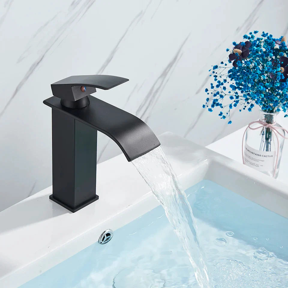 Decorbites™ Schwarze Messing Badezimmer Wasserfall Waschbecken Armatur Heiß-&Kalt Mischer Waschtisch Hahn Deckenmontiert