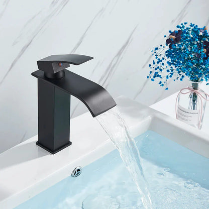 Decorbites™ Schwarze Messing Badezimmer Wasserfall Waschbecken Armatur Heiß-&Kalt Mischer Waschtisch Hahn Deckenmontiert