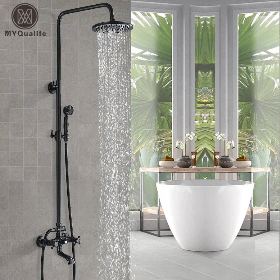 Decorbites™ Schwarzes Messing Bad-Duscharmatur-Set mit Handbrause und Wannenarmatur