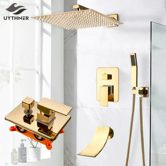Decorbites™ Gold Regen-Duschsystem mit Wandmontage-Mischbatterie-Set