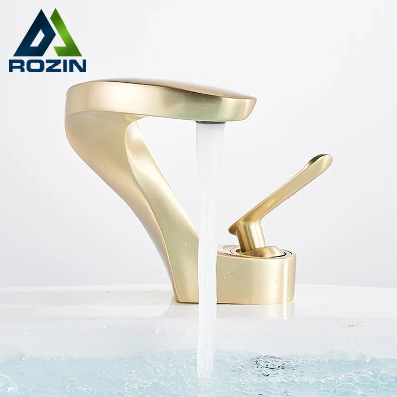 Decorbites™ Gebürsteter Goldiges Waschbeckenarmatur: Moderne Messing Deckenmontierte Badezimmer Mischbatterie