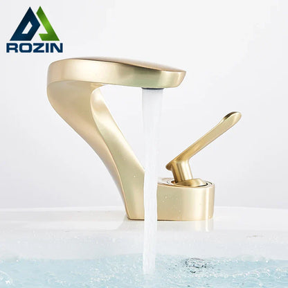 Decorbites™ Gebürsteter Goldiges Waschbeckenarmatur: Moderne Messing Deckenmontierte Badezimmer Mischbatterie