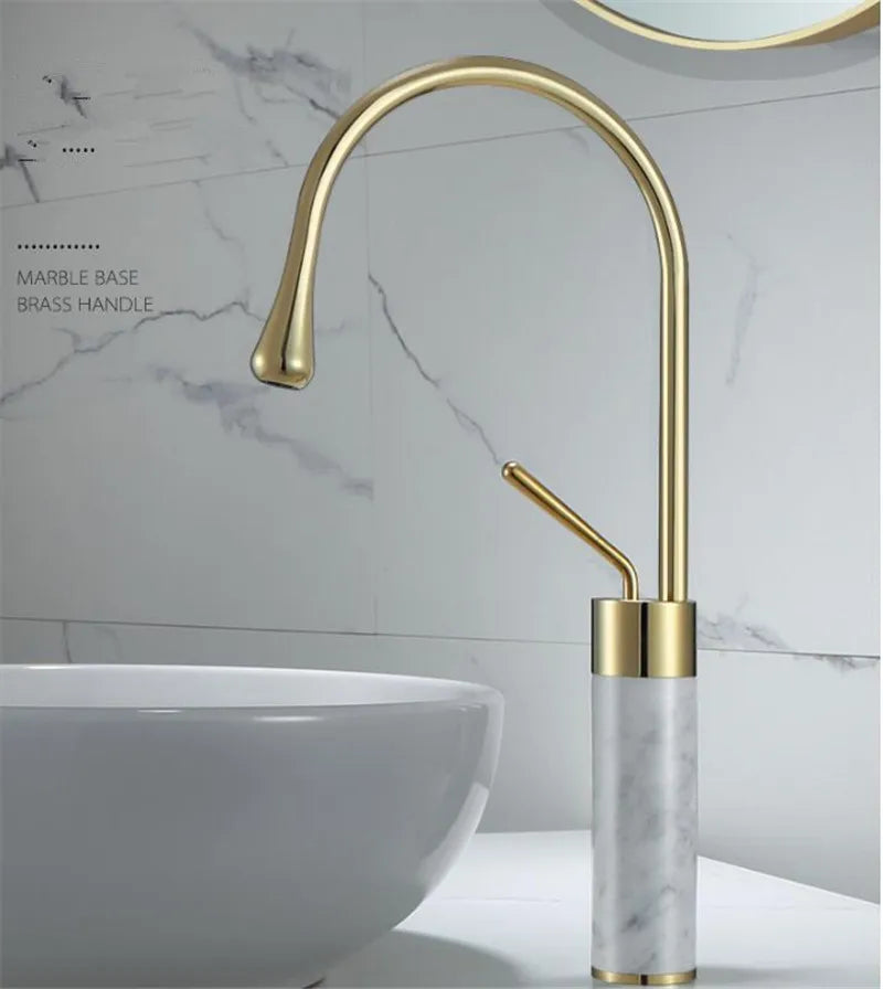 Gold Marble Basin Faucet Tall Style