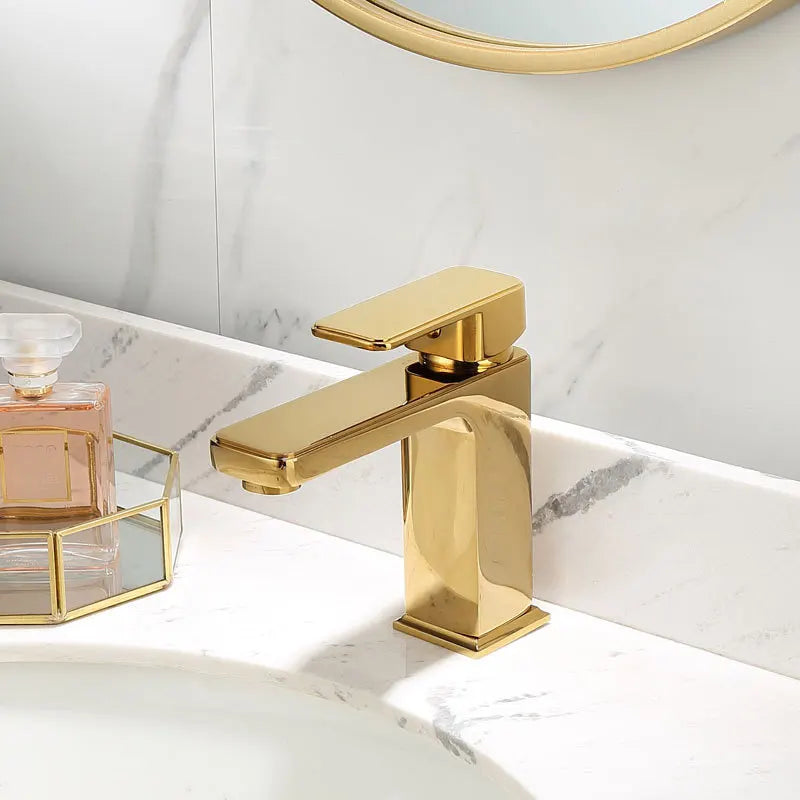 Gold Brass Basin Faucet Tall With Overflow