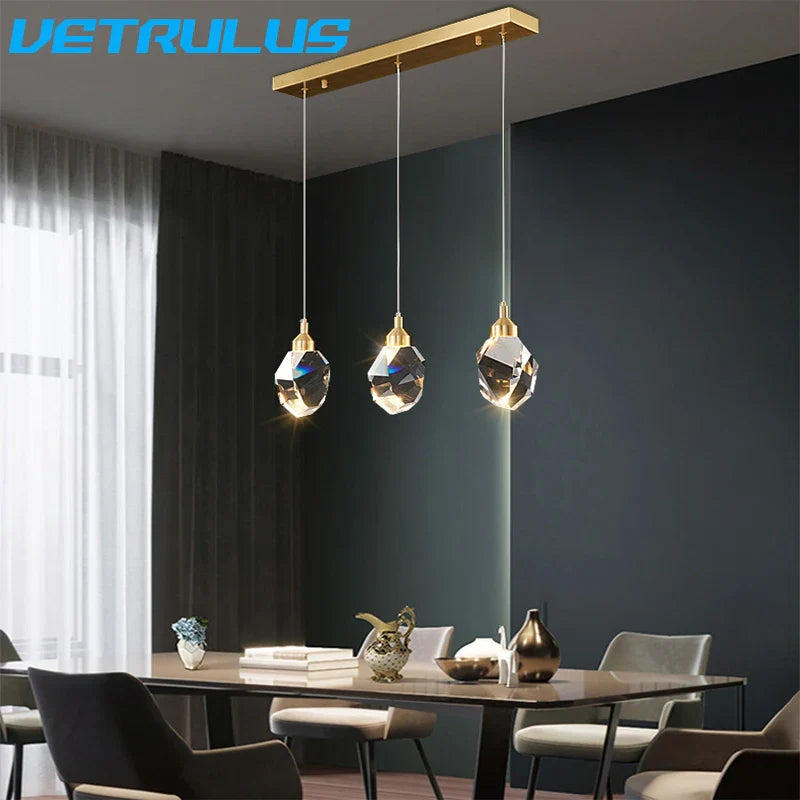 Decorbites™ Diamantkristall-LED-Kronleuchter, Messing-Deckenpendellampe für Esszimmer