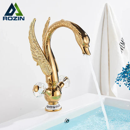 Decorbites™ Golden Swan Waschtischarmatur: Massives Messing, Aufsatzmontage, Zweigriff-Mischbatterie