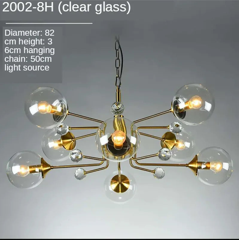 Gold Glass LED Chandelier 10-Head Clear Shades
