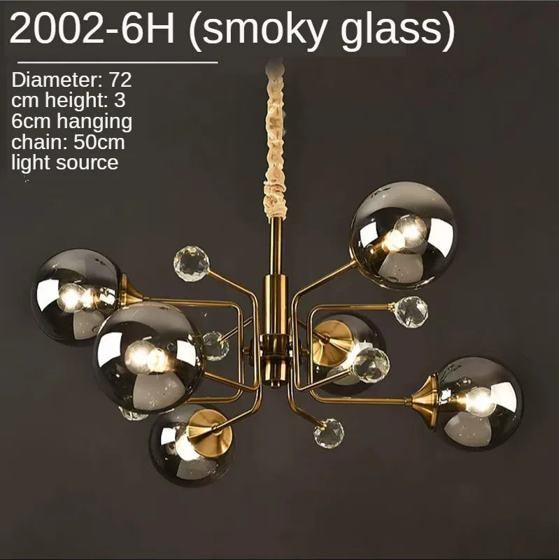 Gold Glass LED Chandelier 10-Head Clear Shades