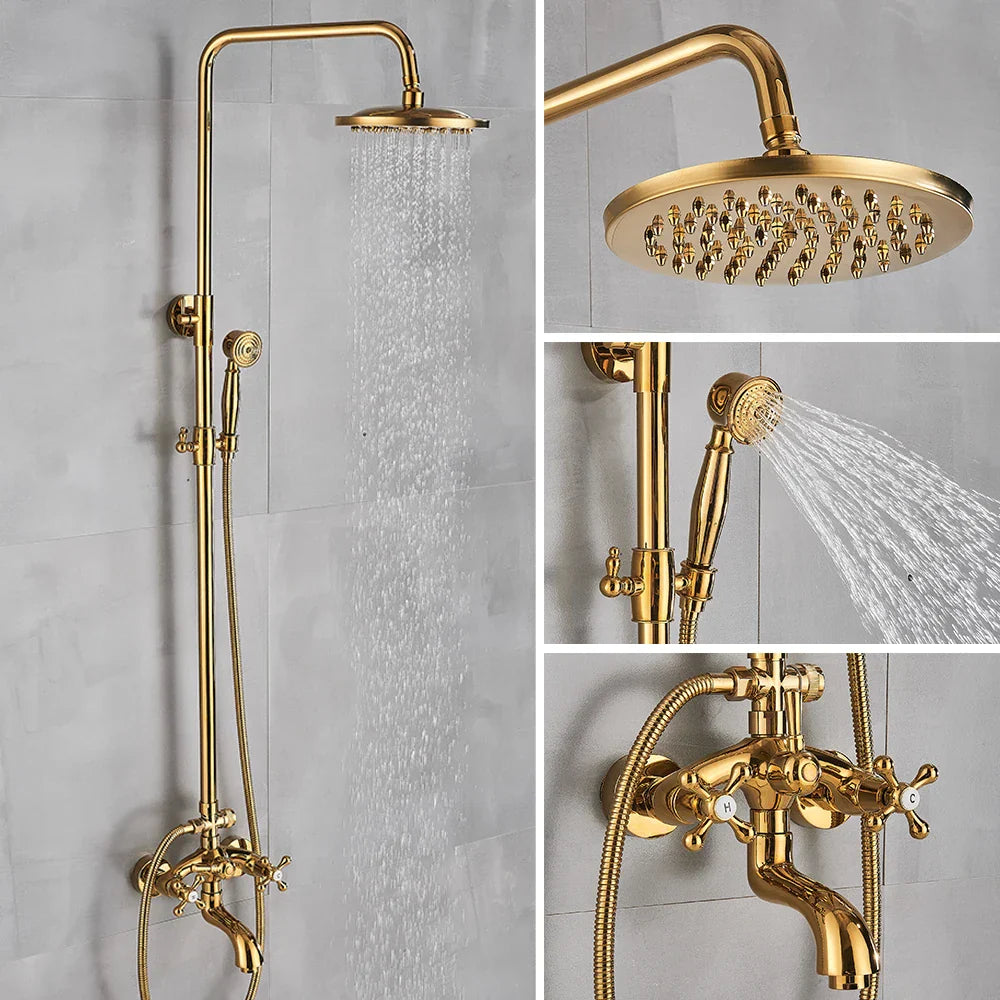 Gold Brass Tub Faucet Set