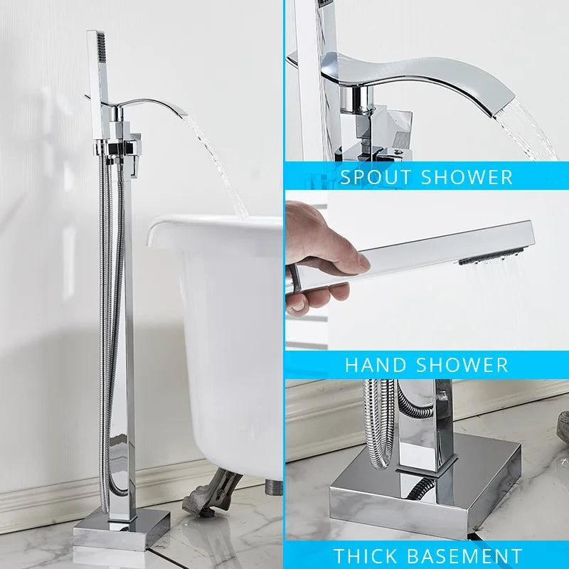 Decorbites™ Gold Badewannenarmatur-Set Heißes und Kaltes Wasser Duschmischer Hahn Wasserfall Bodenständer