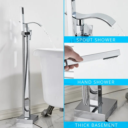 Decorbites™ Gold Badewannenarmatur-Set Heißes und Kaltes Wasser Duschmischer Hahn Wasserfall Bodenständer
