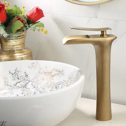 DecorBites™ Gold Waterfall Bathroom Basin Faucet Mixer Tap Hot Cold White Sink