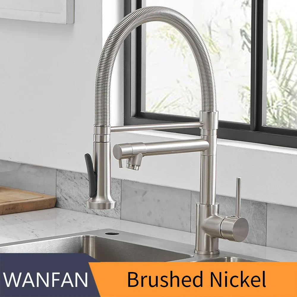 Brass Dual Spout Faucet Retractable Kitchen